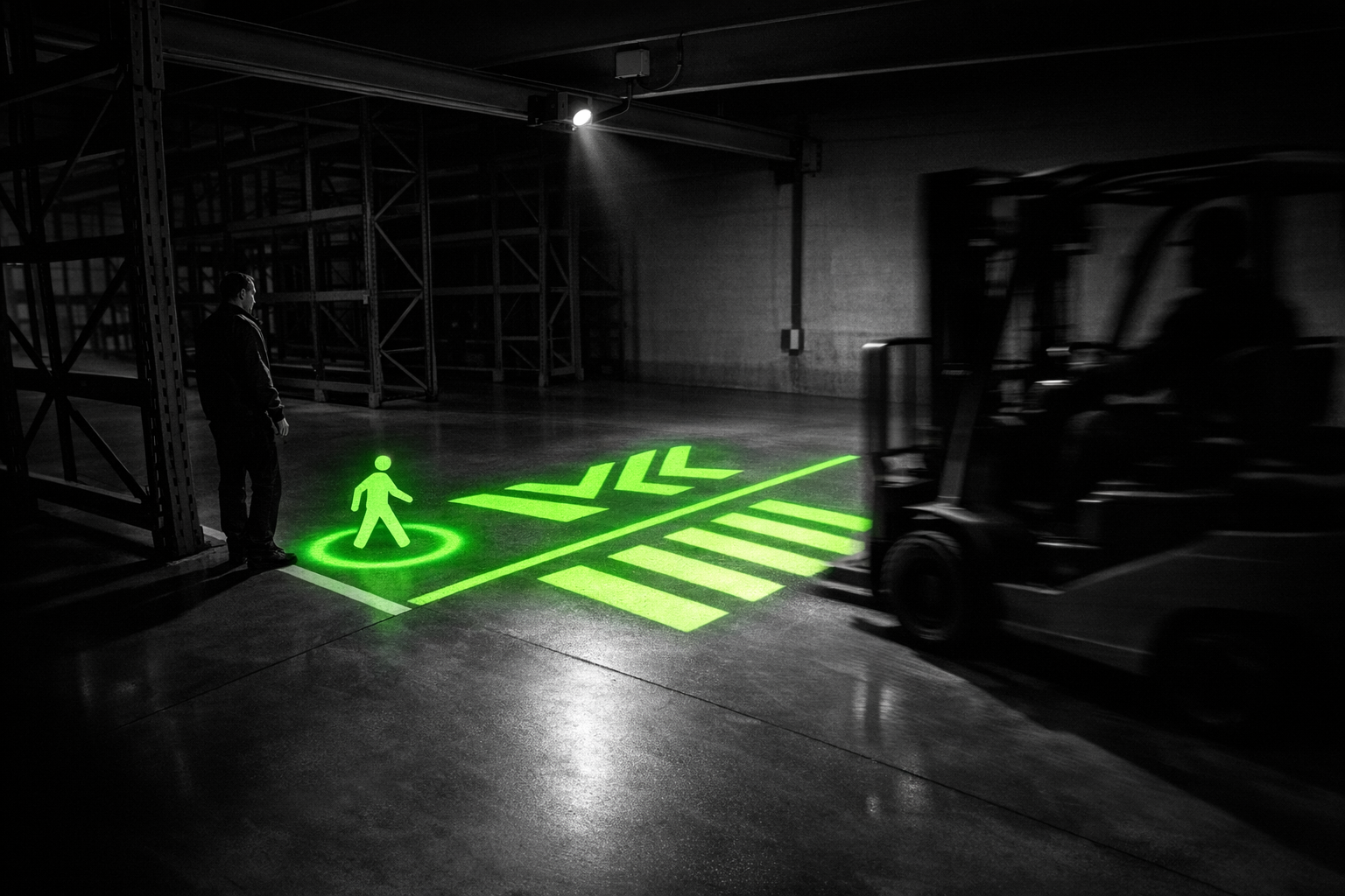 Minimalist Warehouse Intersection with Green Projections-1