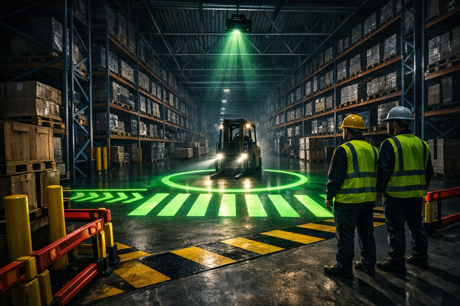 Warehouse Safety Projections with Forklift and Workers